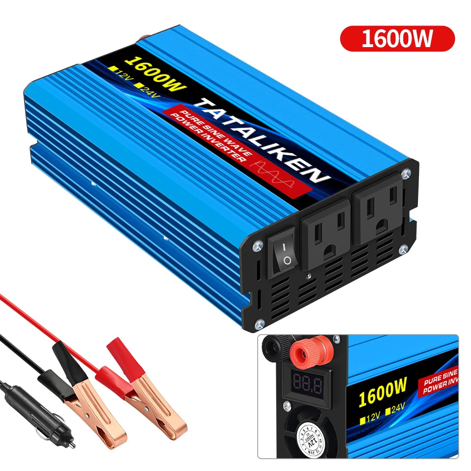 Power Inverter 10000W DC 12V to AC 110V 60HZ Pure Sine Wave Inverter with LCD Display Remote Control 4AC Outlets