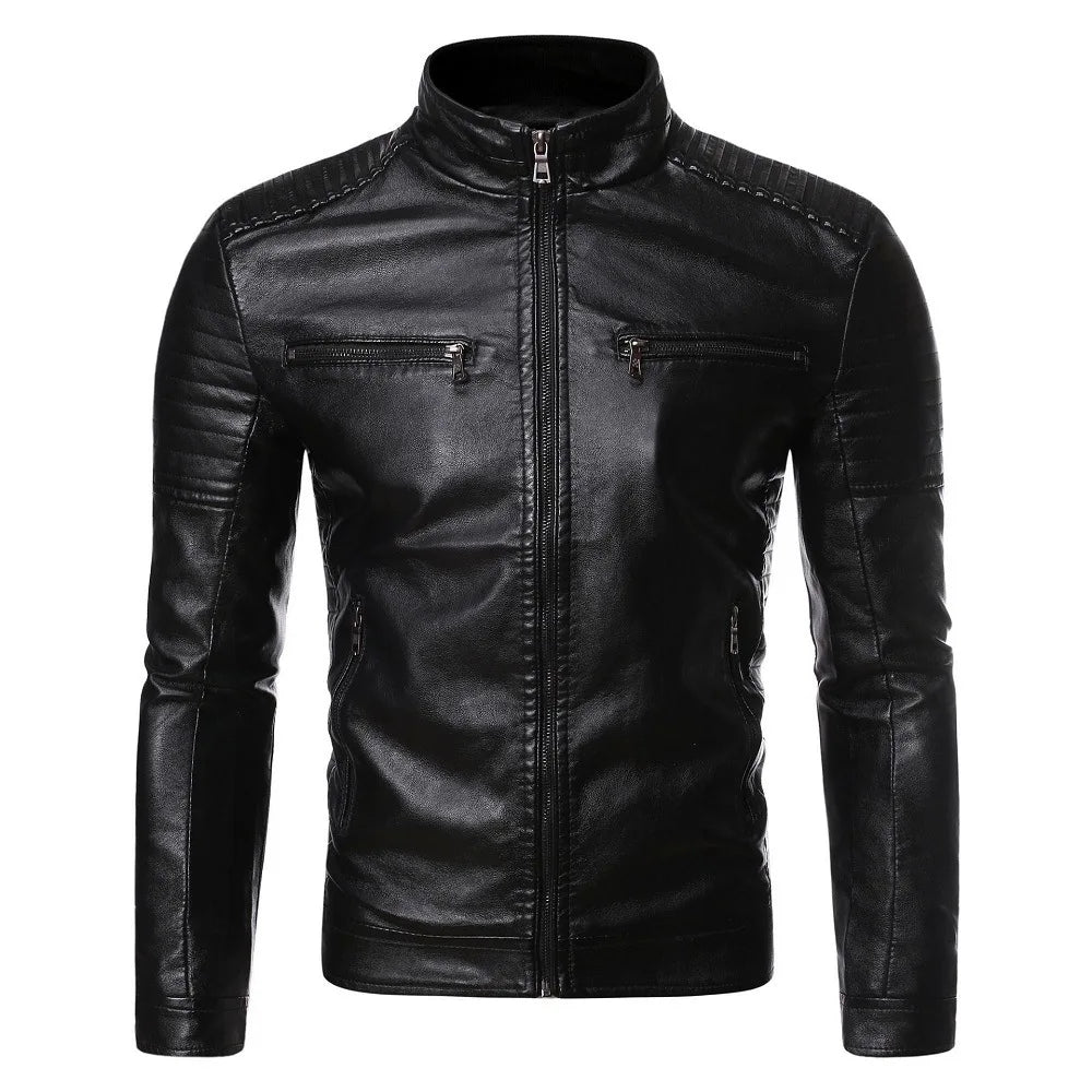 Men's Jacket Fashion Mens Vintage Leather Jackets Casual Men Faux Leather Motorcycle Jackets Biker Zipper Pockets Coats