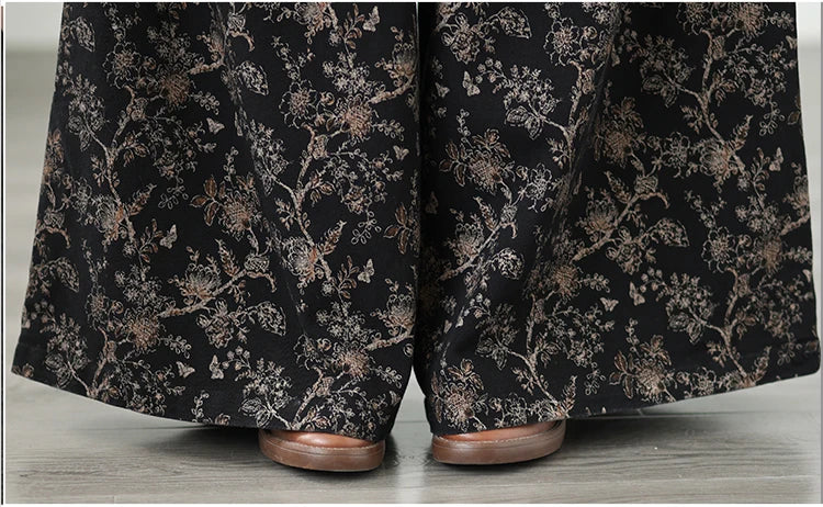 Denim Wide-leg Pants For Women 2025 Autumn New Style Printed Elastic Waist Loose Oversized Casual Denim Straight Pants