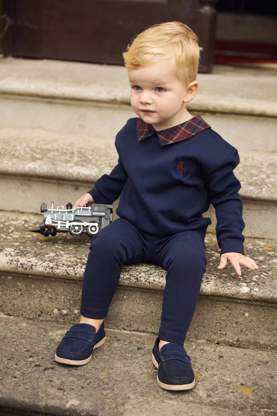 (Ship out in 1day)AS AW26 Denim Varsity Collection Navy Blue Denim+ Embroidery Sweatshirt weekday fabric brother sister clothing