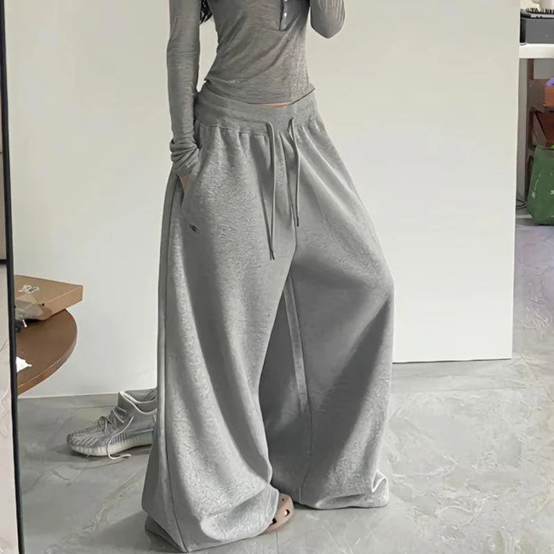 Oversized High Waist Wide Leg Sweatpants Women 2026 New Drawstring Loose Casual Sport Pants Woman Solid Pocket Baggy Trousers