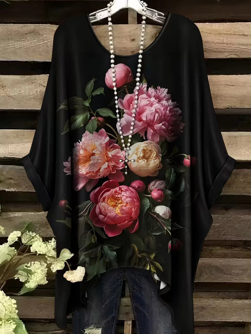 Bohemian Chic Women's T-Shirt Vintage Floral Graphic O-Neck Pullover Short Sleeve Tees Oversized Irregular Hemline Y2k Clothes
