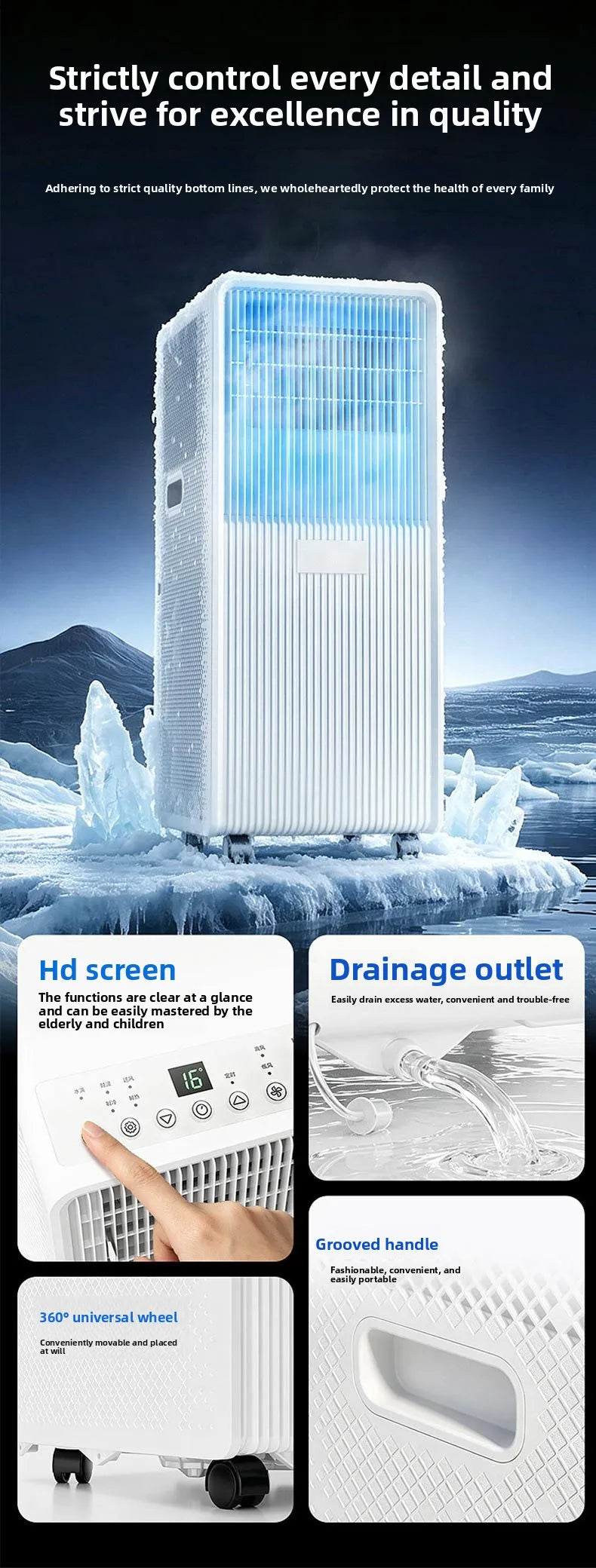 12000BTU Portable Air Conditioner Cooling Heating Mobile AC R410a Compressor Freestanding Unit with Remote Control