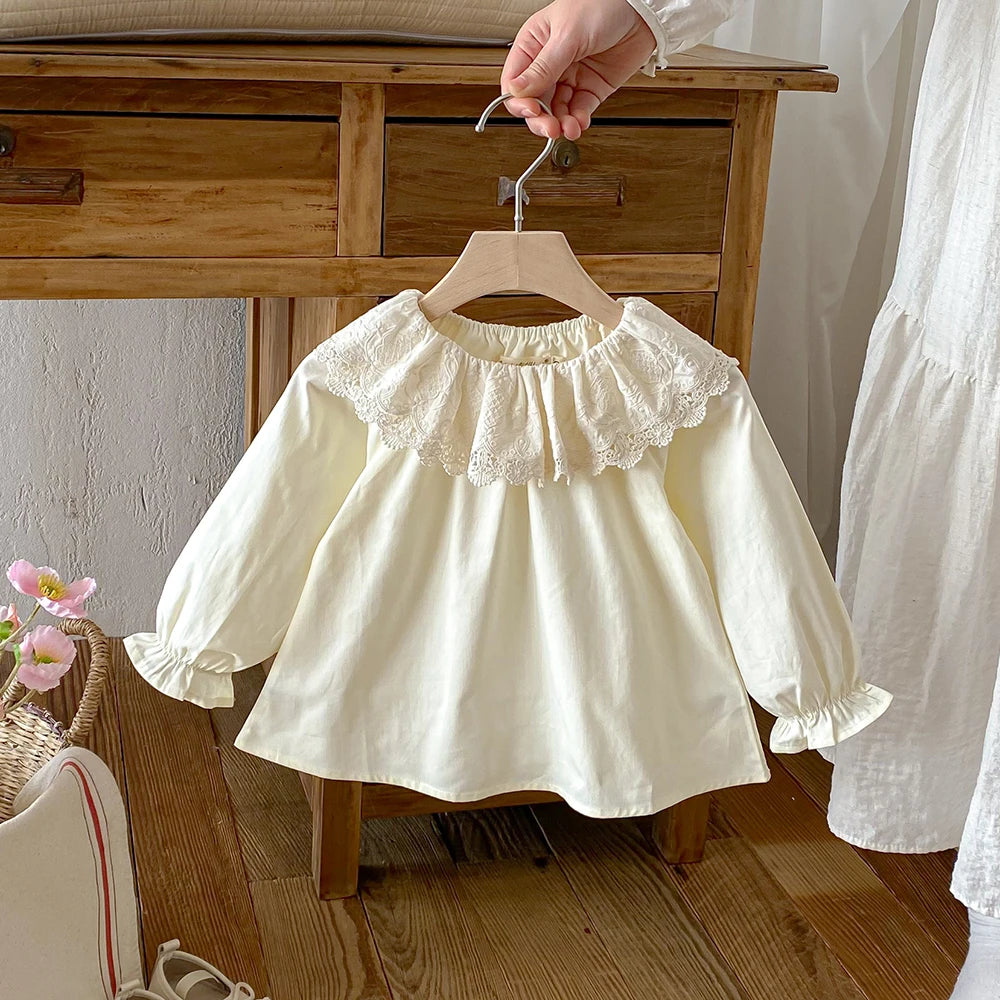 Baby Long-Sleeve Cotton Ruffle Blouse