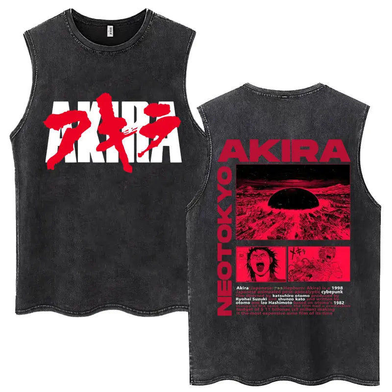 Washed Japan Anime Akira Retro Tank Tops 90s Science Fiction Movie Shotaro Kaneda Sleeveless T Shirts Cotton Casual Loose Vests