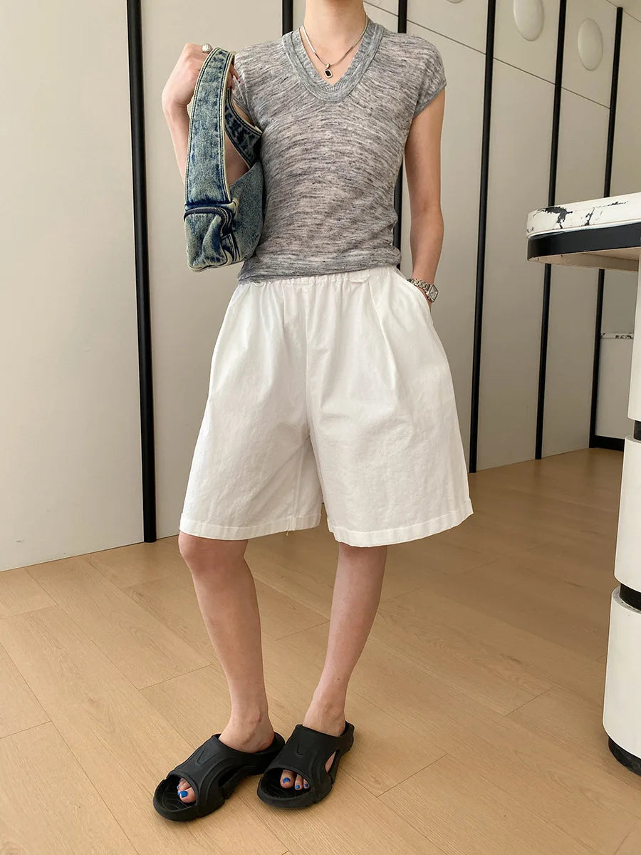 Summer women's relaxed loose wide leg A-line casual shorts versatile