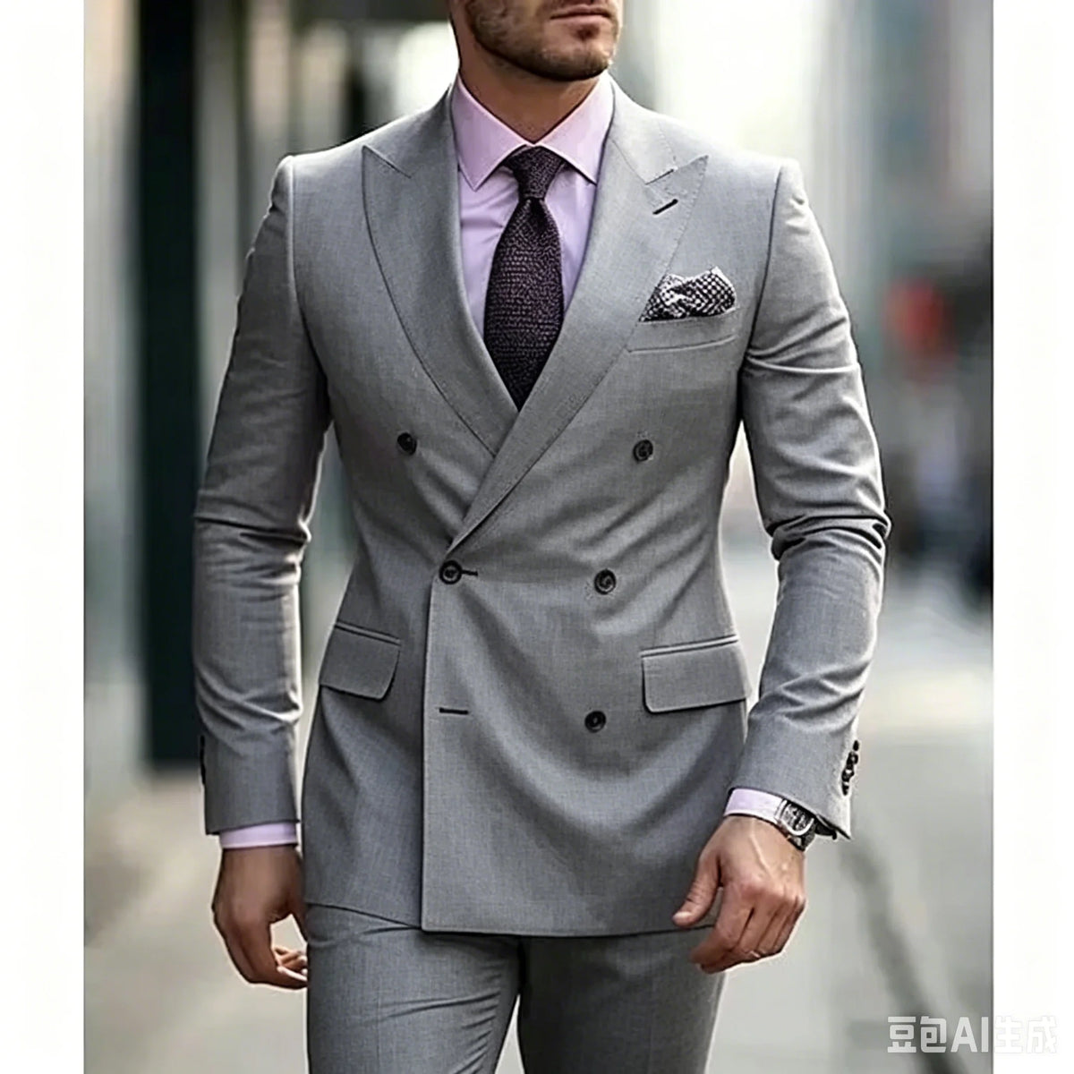 Men's Suits Solid 2 Pieces Plus Size Wedding Daily Business Formal Men Suits Tailored Silm Fit Double Breasted 6 Buttons