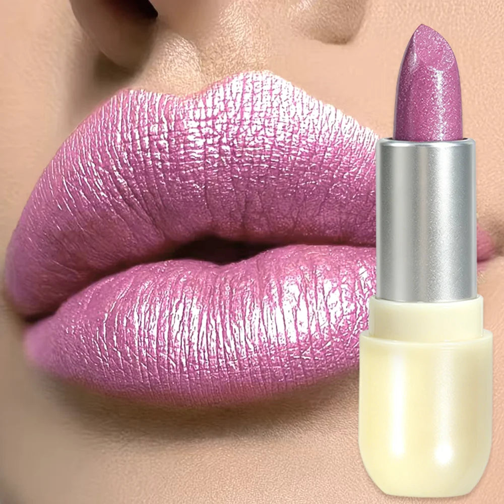 Shimmer Metallic Lipstick High Pigment Sparkling Bold Lip Color Long Lasting Waterproof Party Makeup