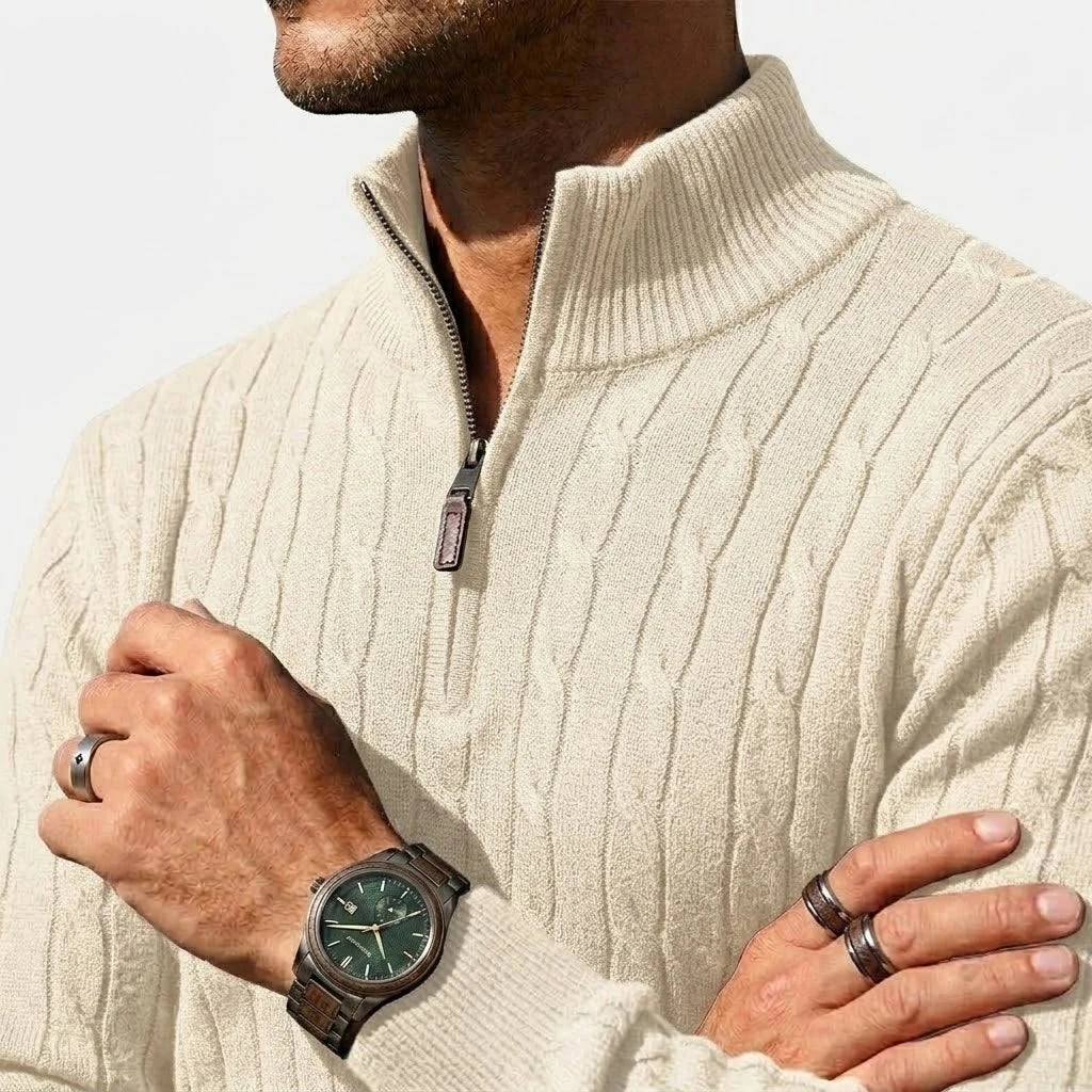 New Men's Cable Knit Half Zip Sweater Jacket Casual Long Sleeve Knitted Pullover Autumn Winter Warm Cardigan Outerwear Coats