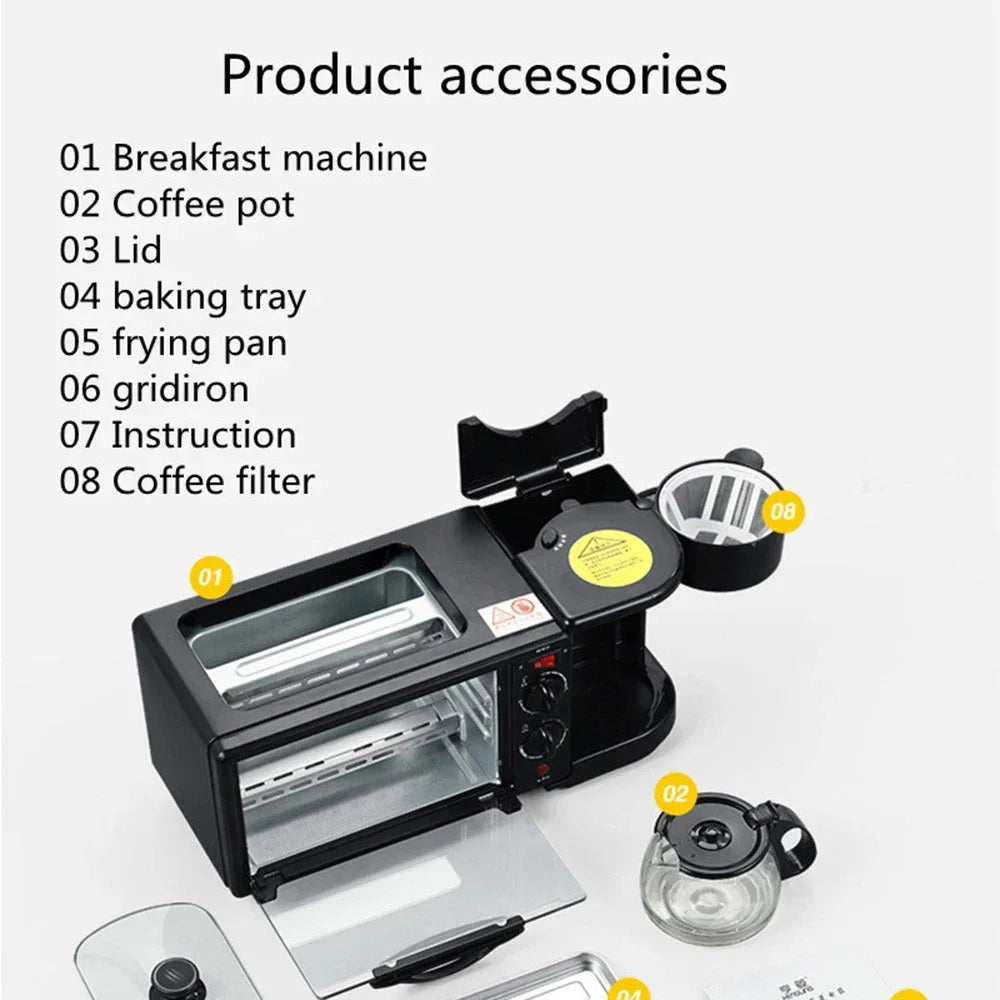 3 in 1 Breakfast Machine. Toaster. Coffee Machine. Oven. Kitchen Oven. Kitchen Appliances.