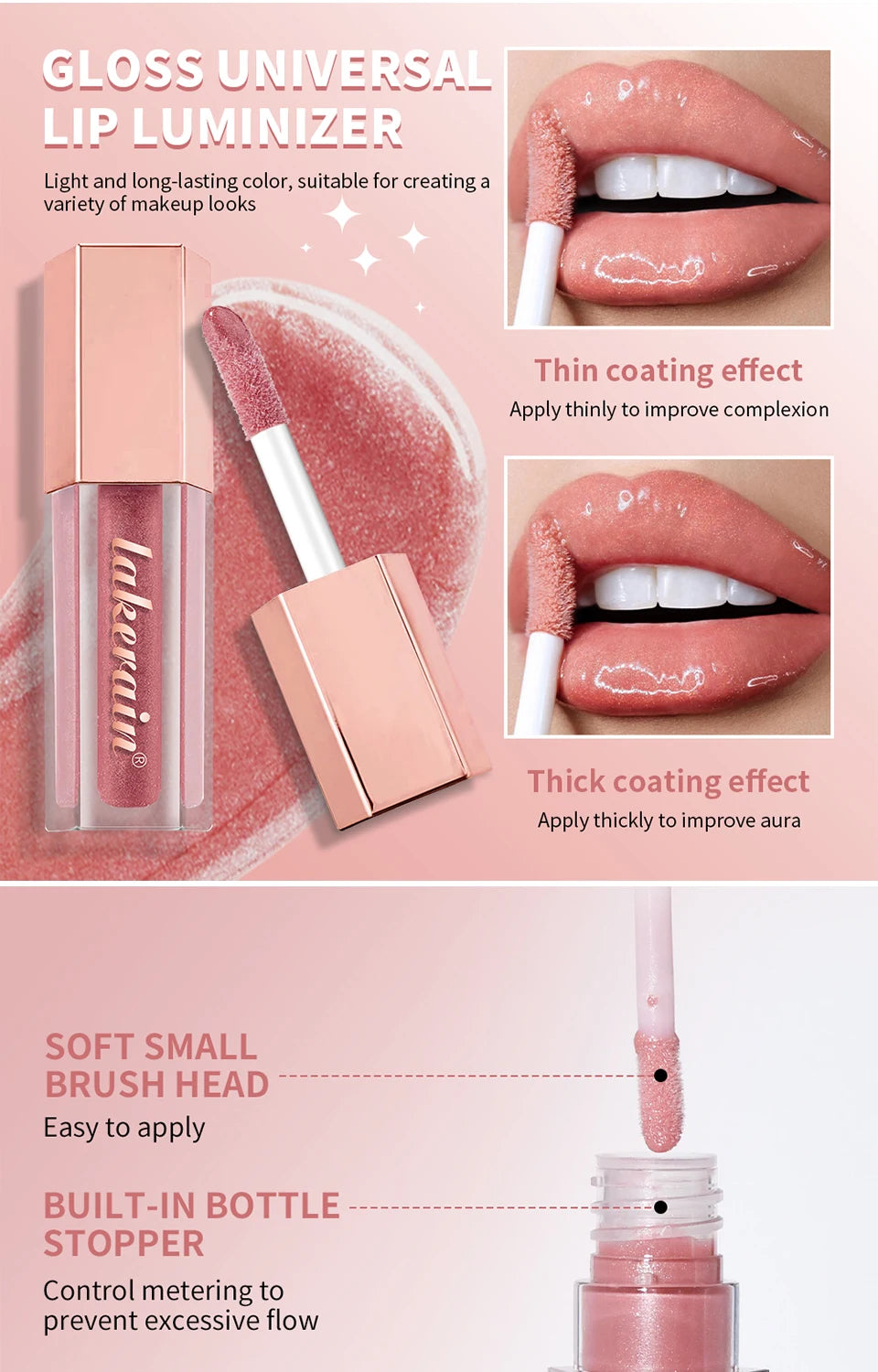 8-Color Liquid Light Glitter Lip Glaze Long-lasting Deep Moisturizing Lip Gloss Reduce Lips Lines Slight Shimmer Makeup Lip Oil
