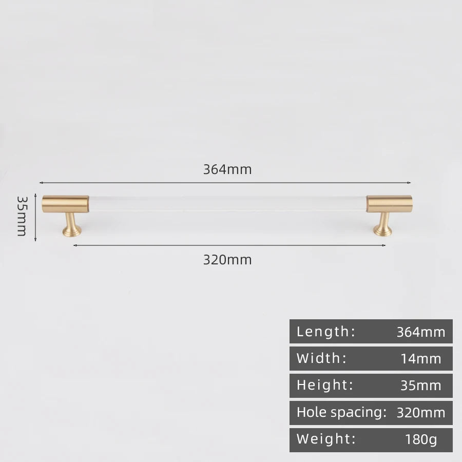 KEDLO European style modern brass acrylic Pull handle kitchen cabinet modern minimalist drawer transparent handle