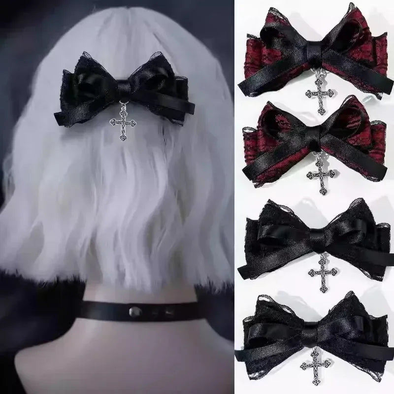 2pcs Gothic Girl's Street Exquisite Hair Accessories Fashion Bowknot Hair Clips Versatile Dressing Dark Style Bow Hair Clip 2025