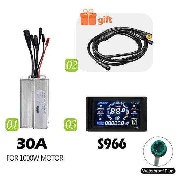 Electric Bike 30A Brushless Controller with SM Plug for 1000W Motor with LCD Display Panel S800 S830 E-scooter Meter Control UKC