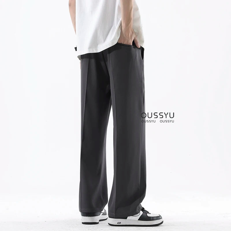 Spring Summer Smooth Casual Pants Men Business Elastic Waist Black Grey Khaki Suit Trousers Male Work Office Plus Size S-5XL
