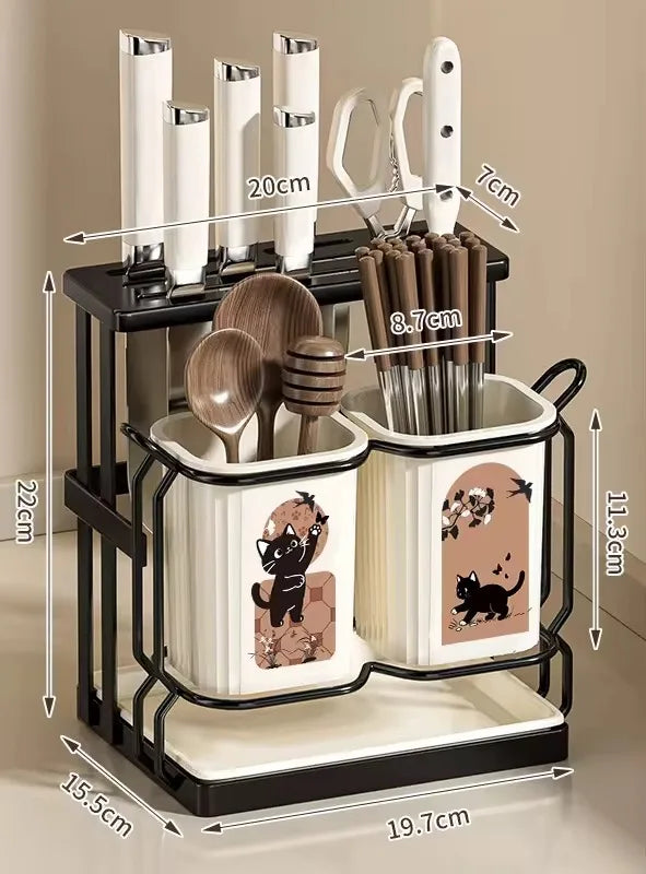Kitchen Utensil Knife Holder.Countertop Cutlery Organizer and Drying Caddy Wall Mountable Utensil Rack for Spoons Forks Knives