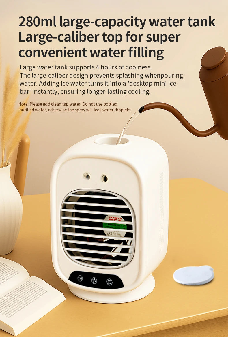 2026 New Portable Home Mini Air Conditioner Fan Spray Cooling Humidifier Desktop Mobile Cold Wind Machine