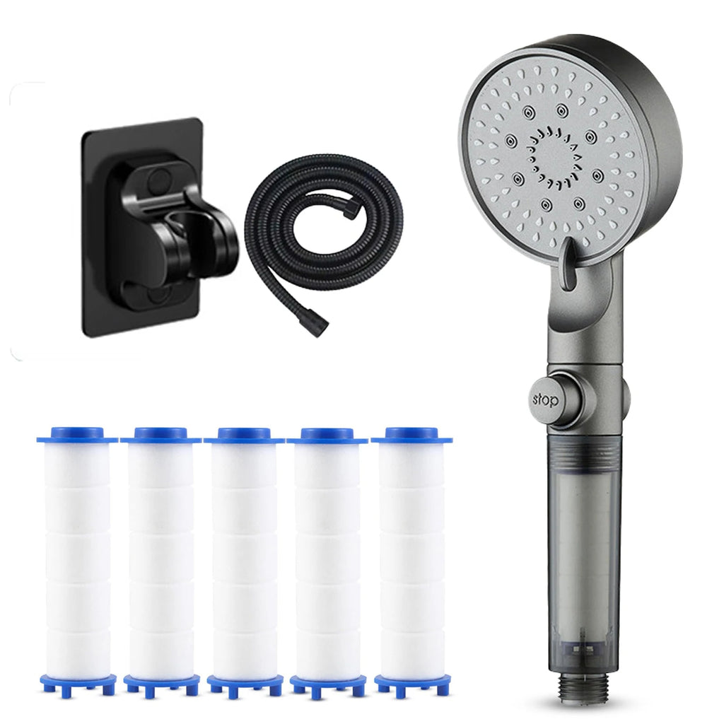 Hydro Boost High Pressure Shower Head 5 Spray Modes Stainless Steel Water Saving Filter Showerhead With Strong Flow For Bathroom