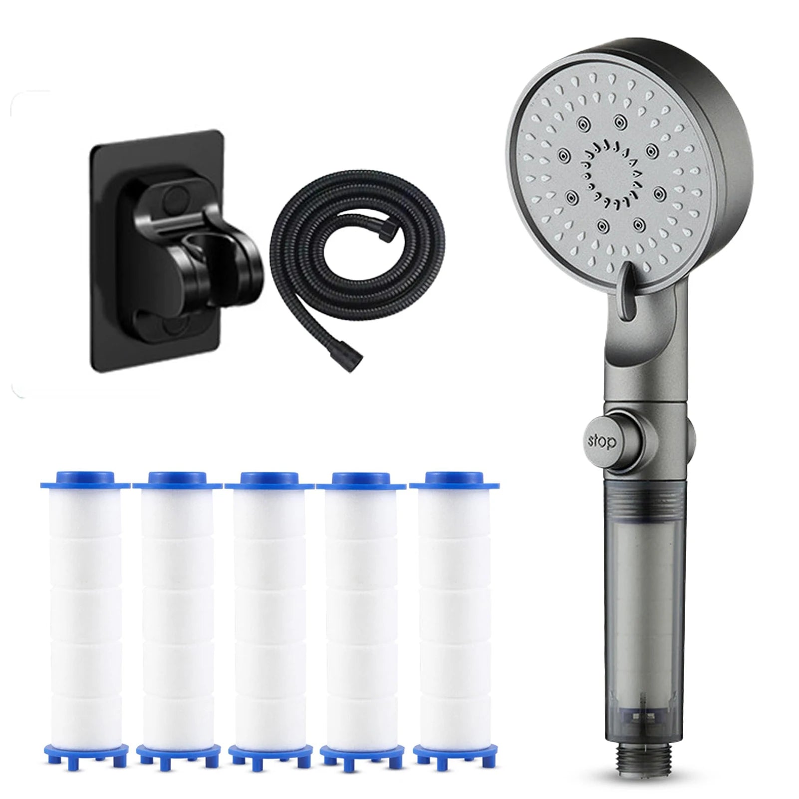 Hydro Boost High Pressure Shower Head 5 Spray Modes Stainless Steel Water Saving Filter Showerhead With Strong Flow For Bathroom