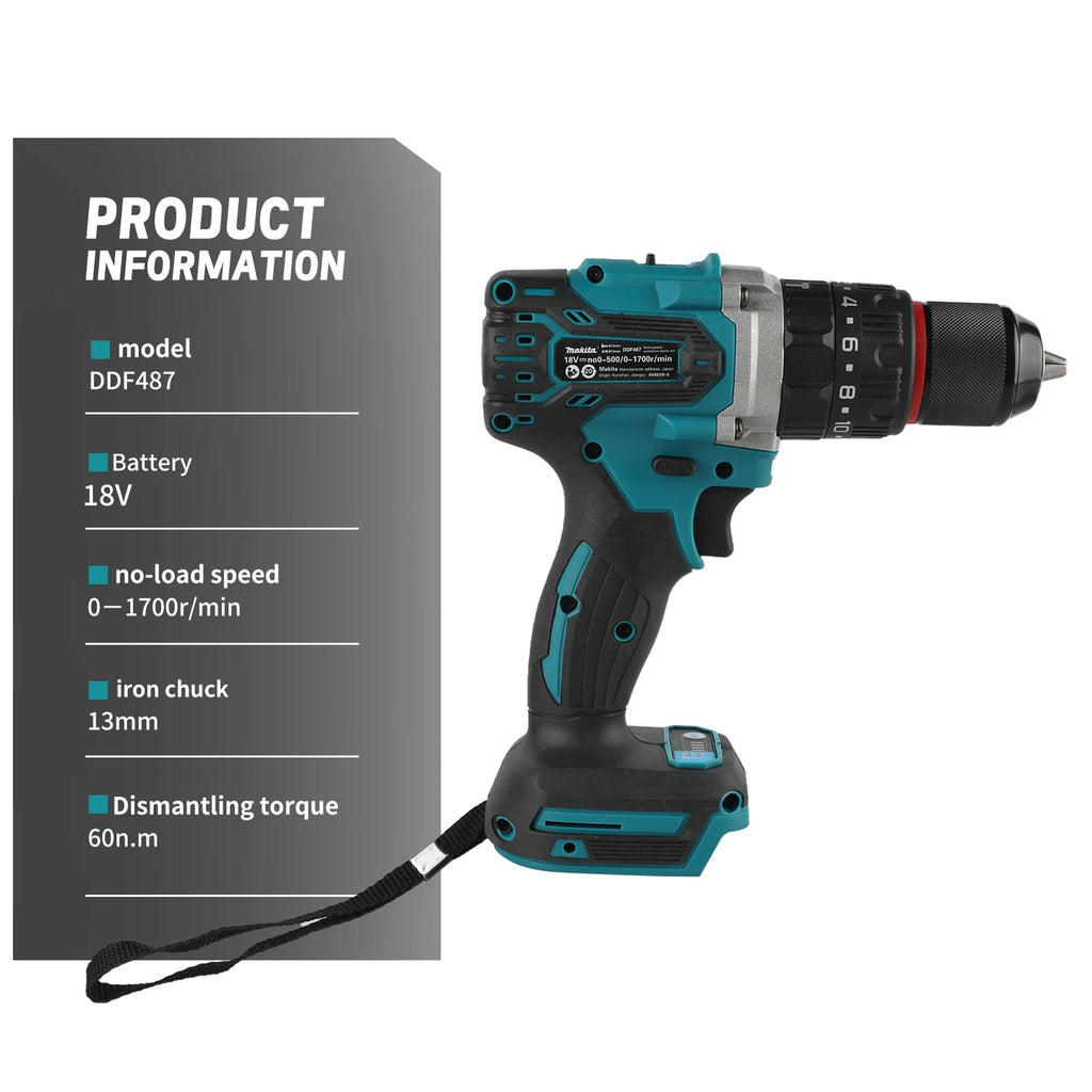 NEW 2026 Makita DDF487 18V Cordless Brushless Impact Drill 13mm 1700rpm 40Nm Ergonomic Grip Power Tool for All Drilling Tasks