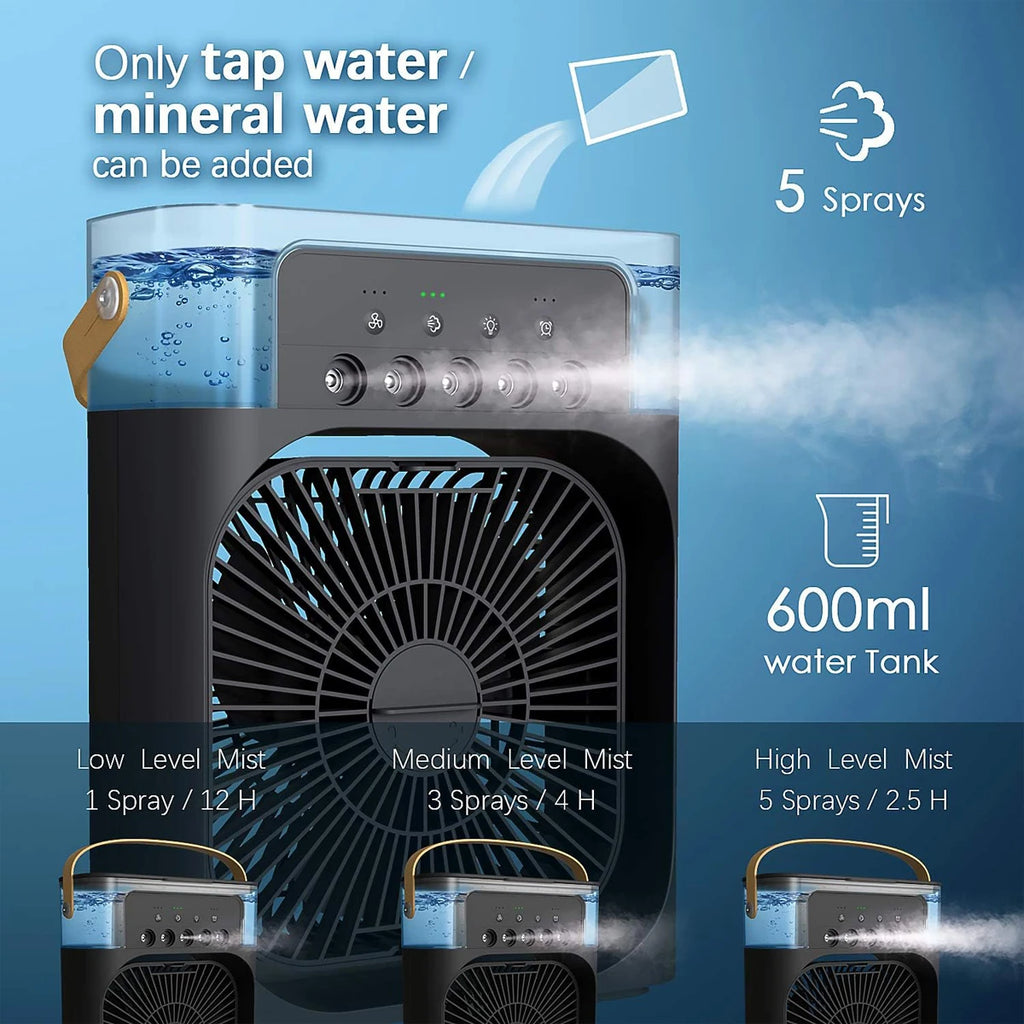 Three-in-one Fan Air Conditioner Mini Portable Spray Fans Rechargeable Home Mist Electric Outdoor Desk Handy Humidifier Cooling