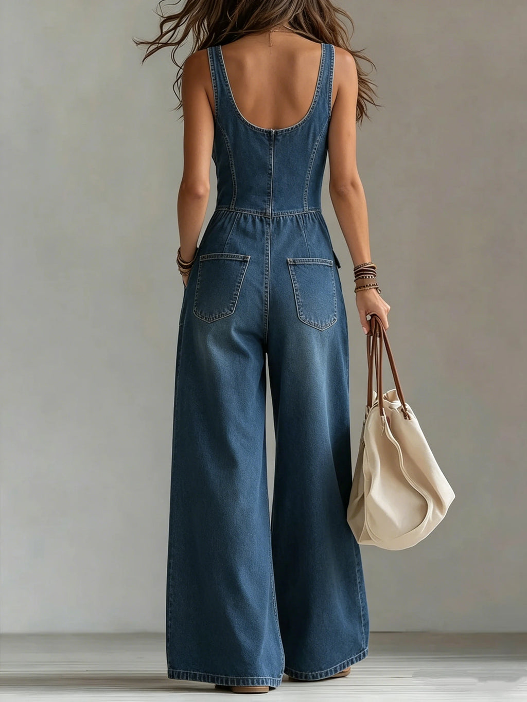 Sexy V Neck Button Denim Jumpsuit Elegant Solid High Waist Woman Romper 2026 Spring Summer Sleeveless Vacation Beach Overalls