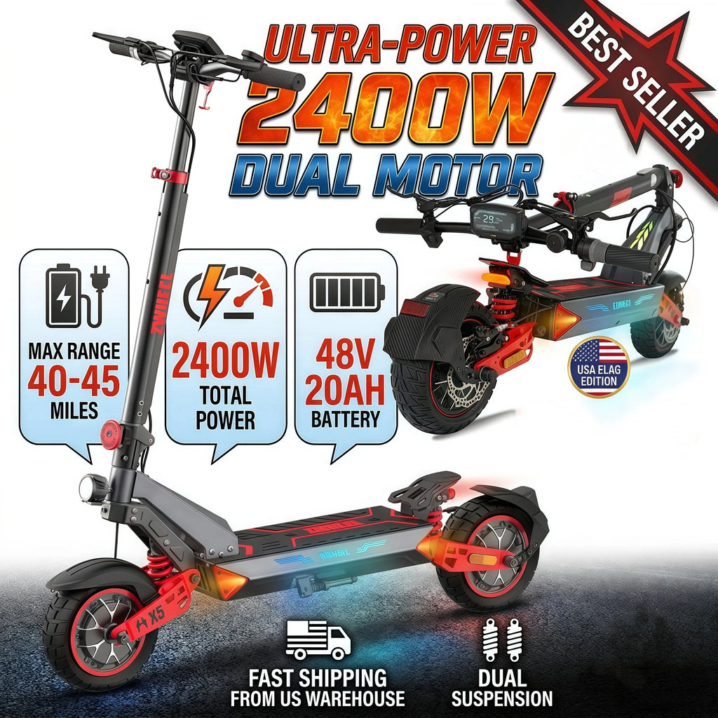 Electric Scooter Adults 2400W Dual Motor, 10" Off Road Tires, foldable, 48V 20Ah Battery, 45 Miles Long Range, Dual Disc Brake, US Stock