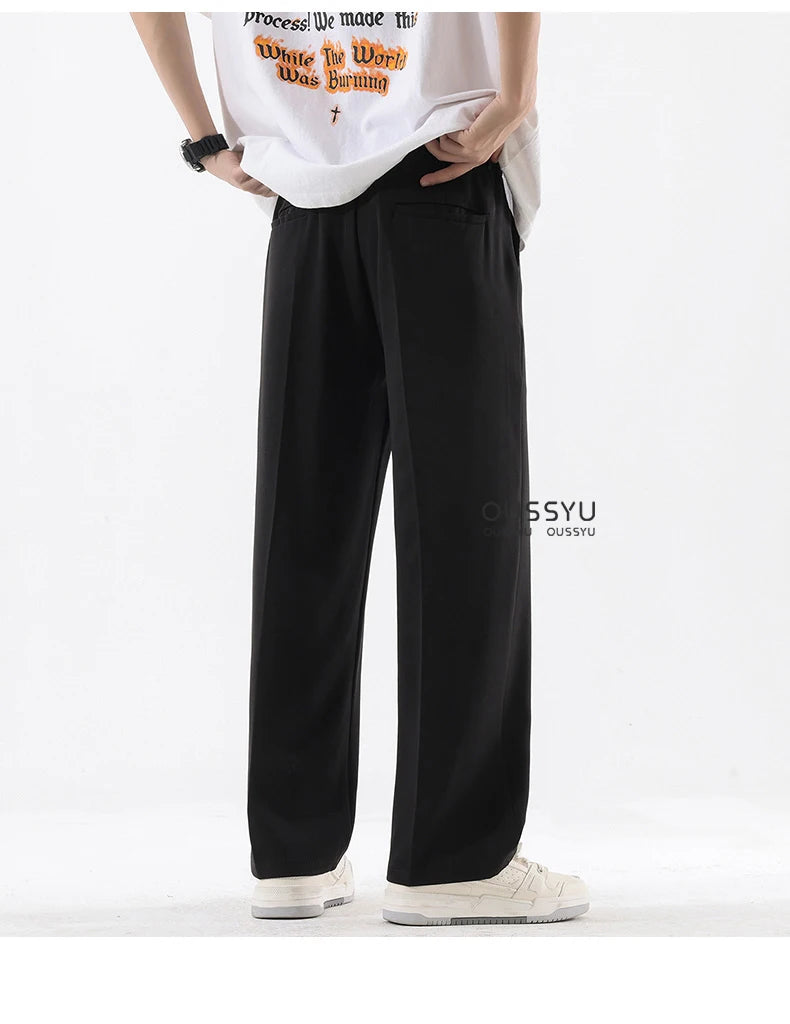 Spring Summer Smooth Casual Pants Men Business Elastic Waist Black Grey Khaki Suit Trousers Male Work Office Plus Size S-5XL