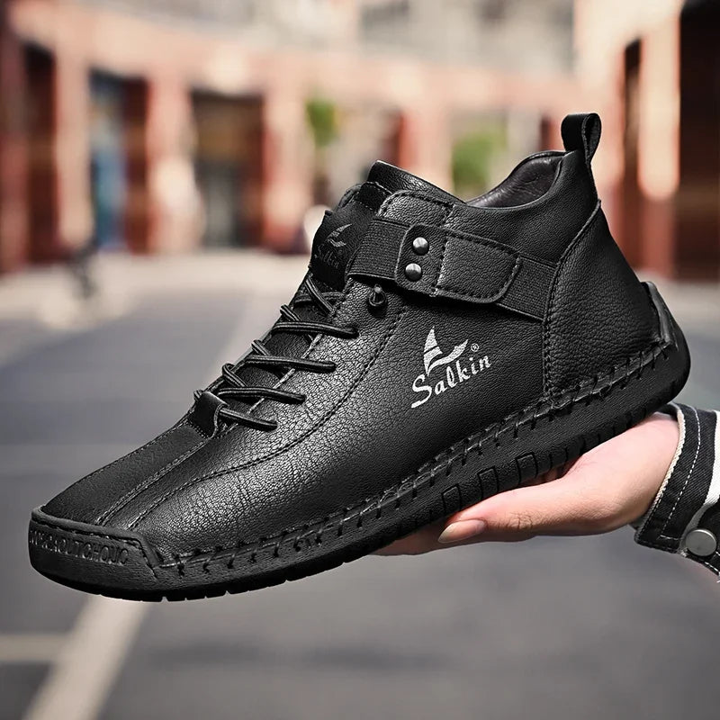 New Leather Casual Men Shoes Design Sneakers Man Breathable Leather Shoes Outdoor Men Ankle Boots