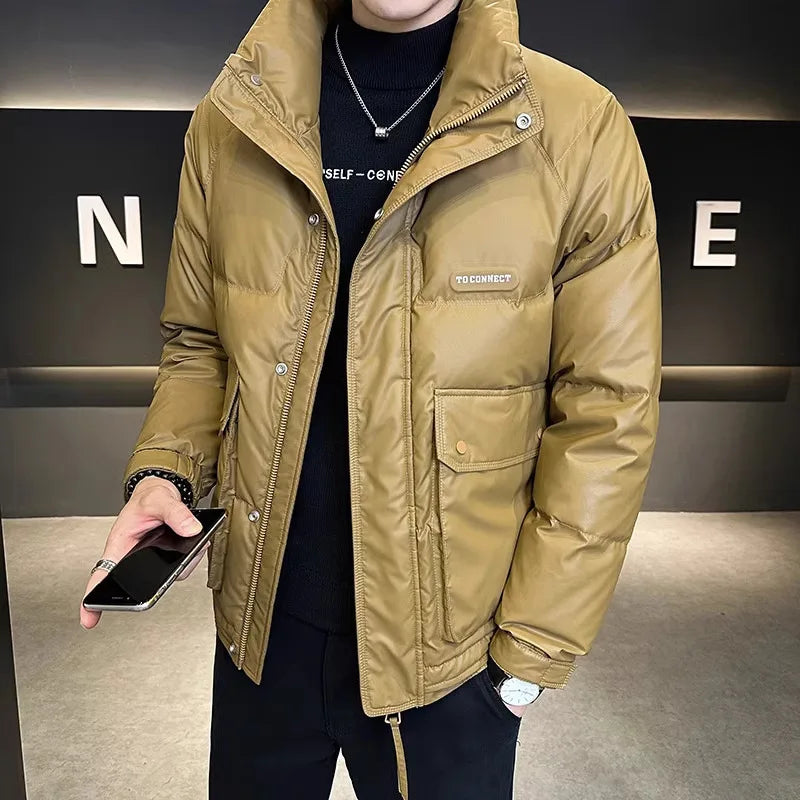 Autumn Winter Fashion Lightweight Down Jacket Men Trendy Short Stand Collar Thickened Warm Cold-Proof White Duck Down Jacket