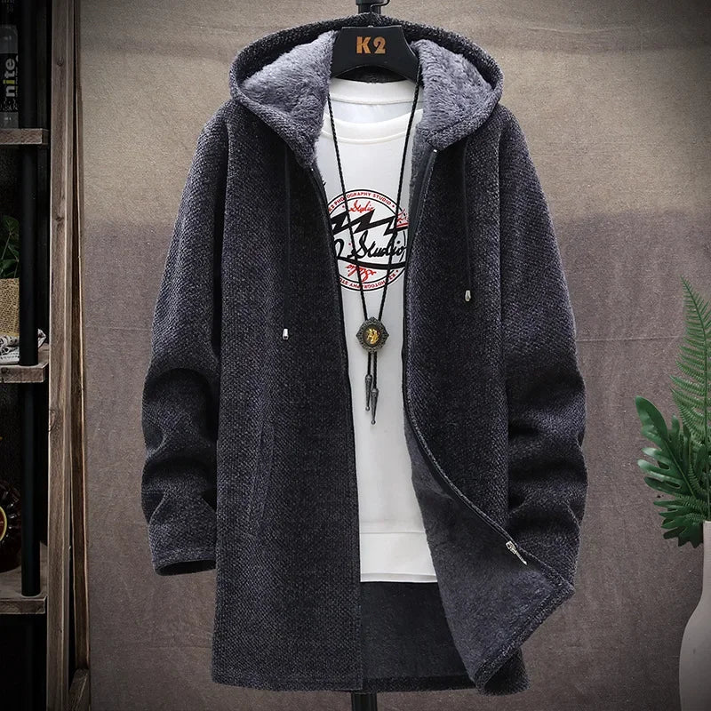 Winter Men Sweater Fleece Cardigan  Jacket Men\'s Slim Sweaters Winter Long Hooded Sweater Thick Warm Coat Mens Clothing 2026