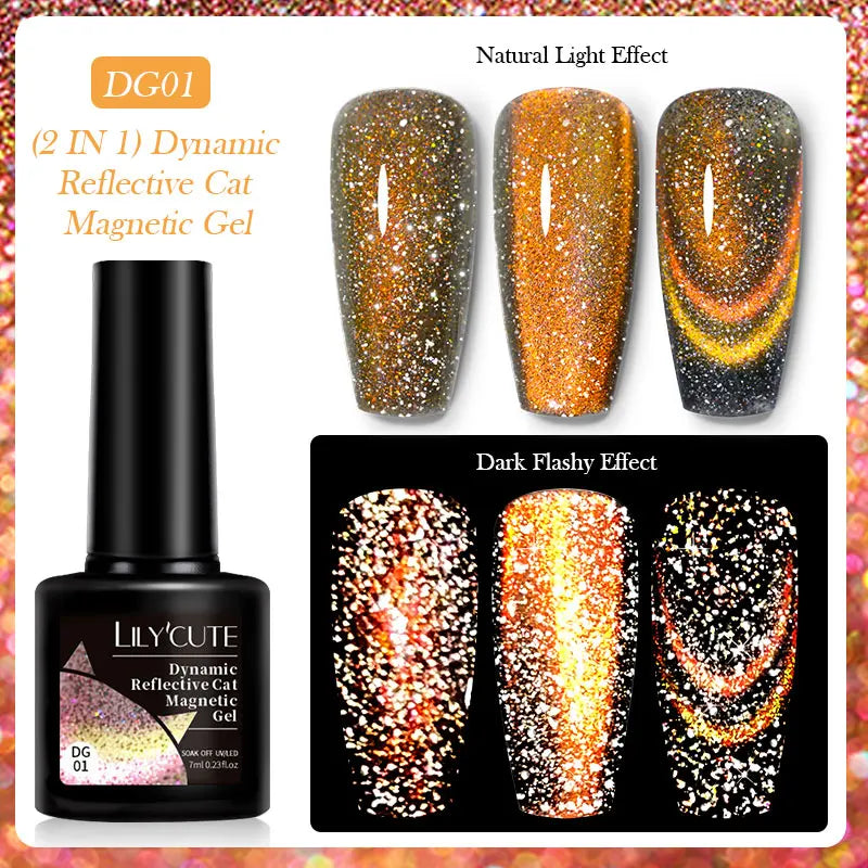 LILYCUTE 7ml Gold Coffee Cat Magnetic Gel Nail Polish Autumn Winter Nails Ultra Shine Moonlight Semi Permanent UV Gel Soak Off
