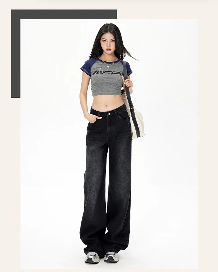 Lady RetroY2K Style High Waist Jeans Pants Women Fashion Straight Leg Denim Trousers Hot Girls Loose Fit Thin Casual Pants