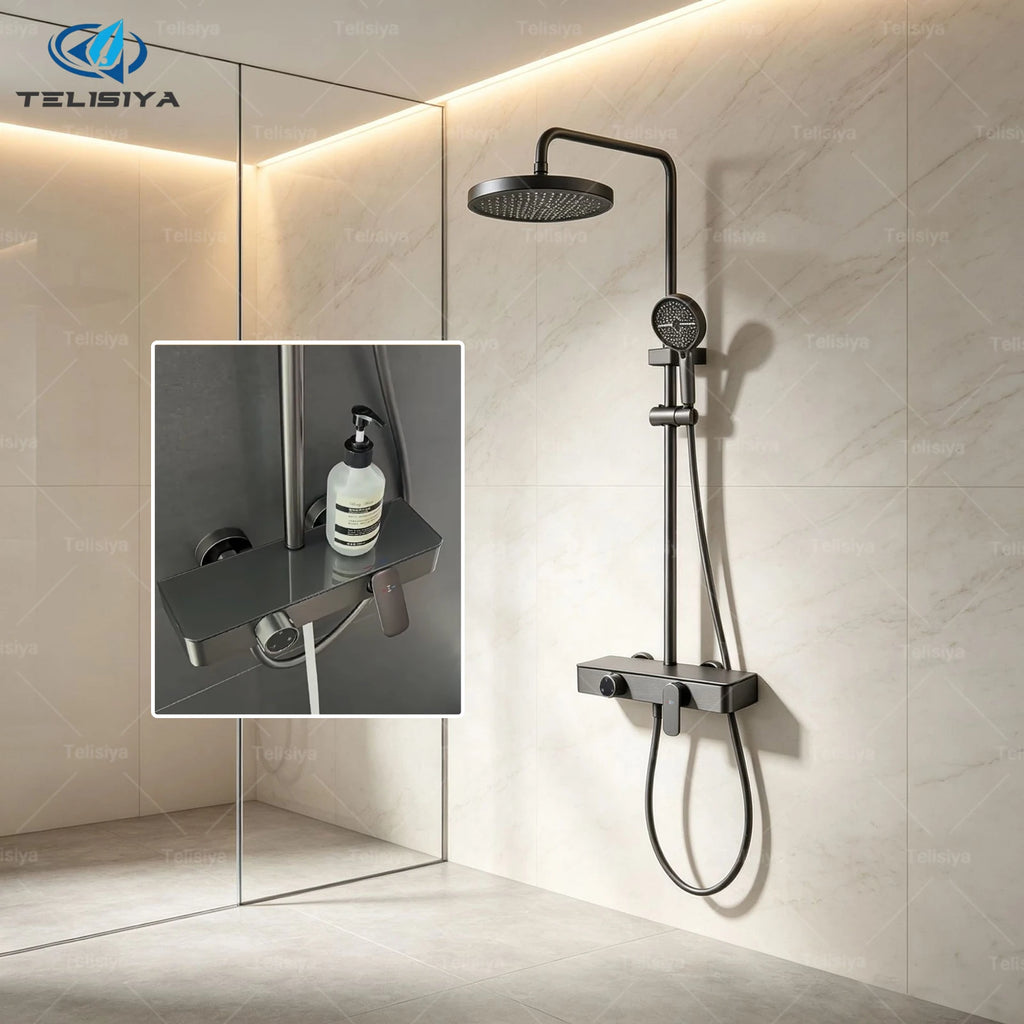 Household Bathroom Shower Set Gray Rainfall Shower Faucet Set Apartment Hotel Bathtub Showers Multifunction Pressure Showerhead