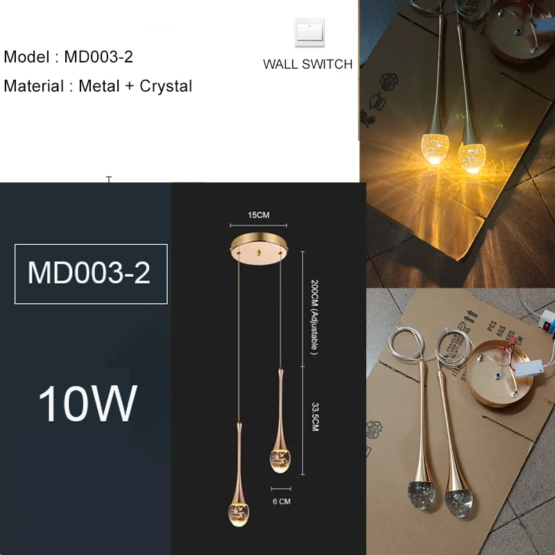 LED Pendant Lights Indoor Lighting Hanging Lamp Water Drop Bubble Crystall Bedroom Dining Room Decoration Pendente iluminação