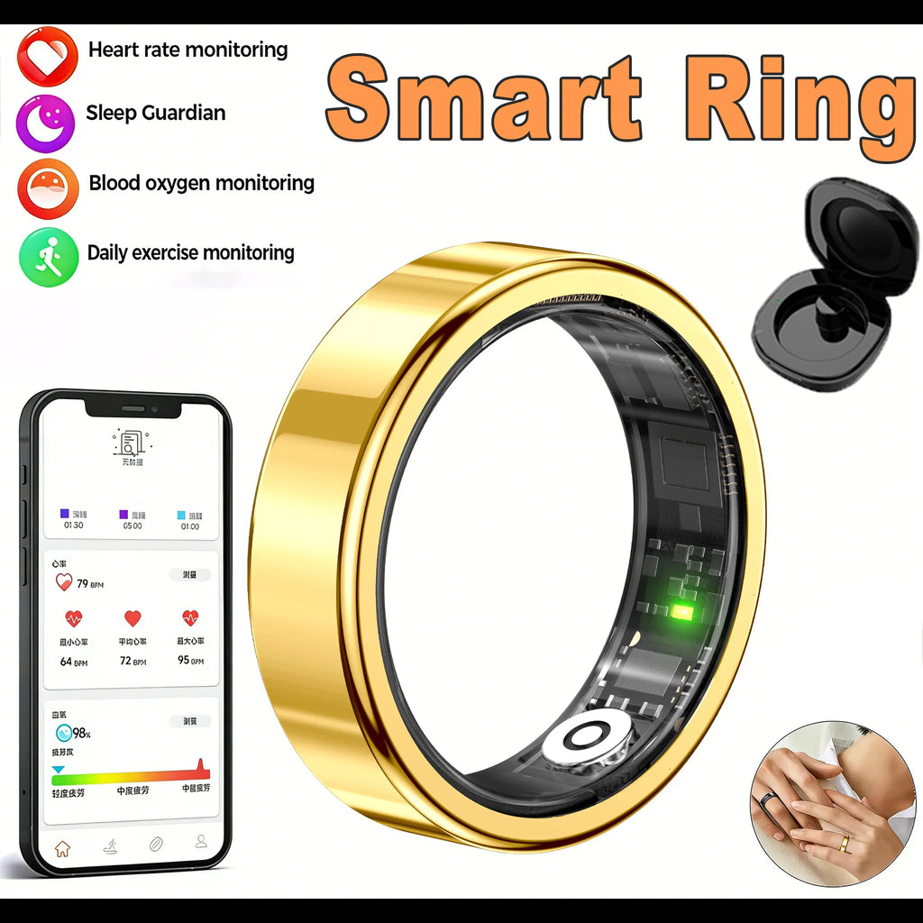 R09 Smart Ring Men Women with Charging Case Heart Rate Blood Oxygen Skin Temperature Monitor Waterproof For Android iOS R12
