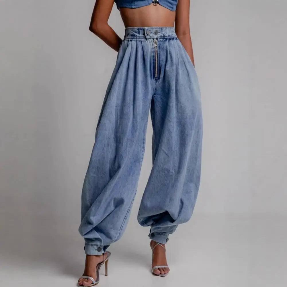Women's Casual Cargo Jeans Stretch Baggy Cargo Jogger Jeans High Waist Harem Wide Leg Denim Pants Loose Sweatpants With Pockets