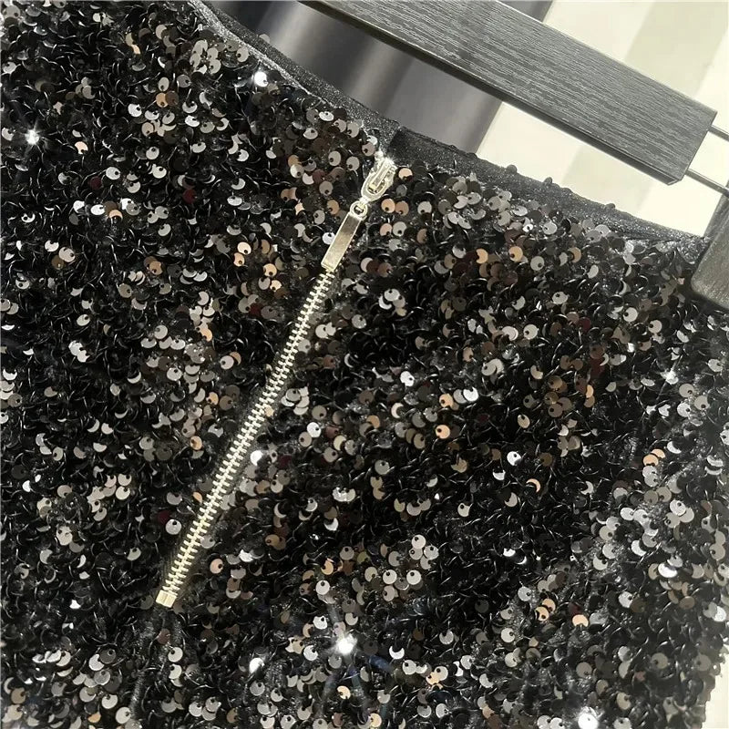 Spring/summer new Spice Girls sequin zipper shorts Slimming suede embroidered beaded casual pants