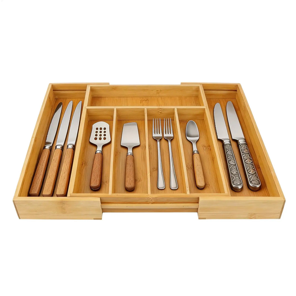 Adjustable Cutlery Tray Drawer Organizer Wooden Divider Organizer Drawer Storage Rack Cutlery Rack For Home Kitchen Restaurant
