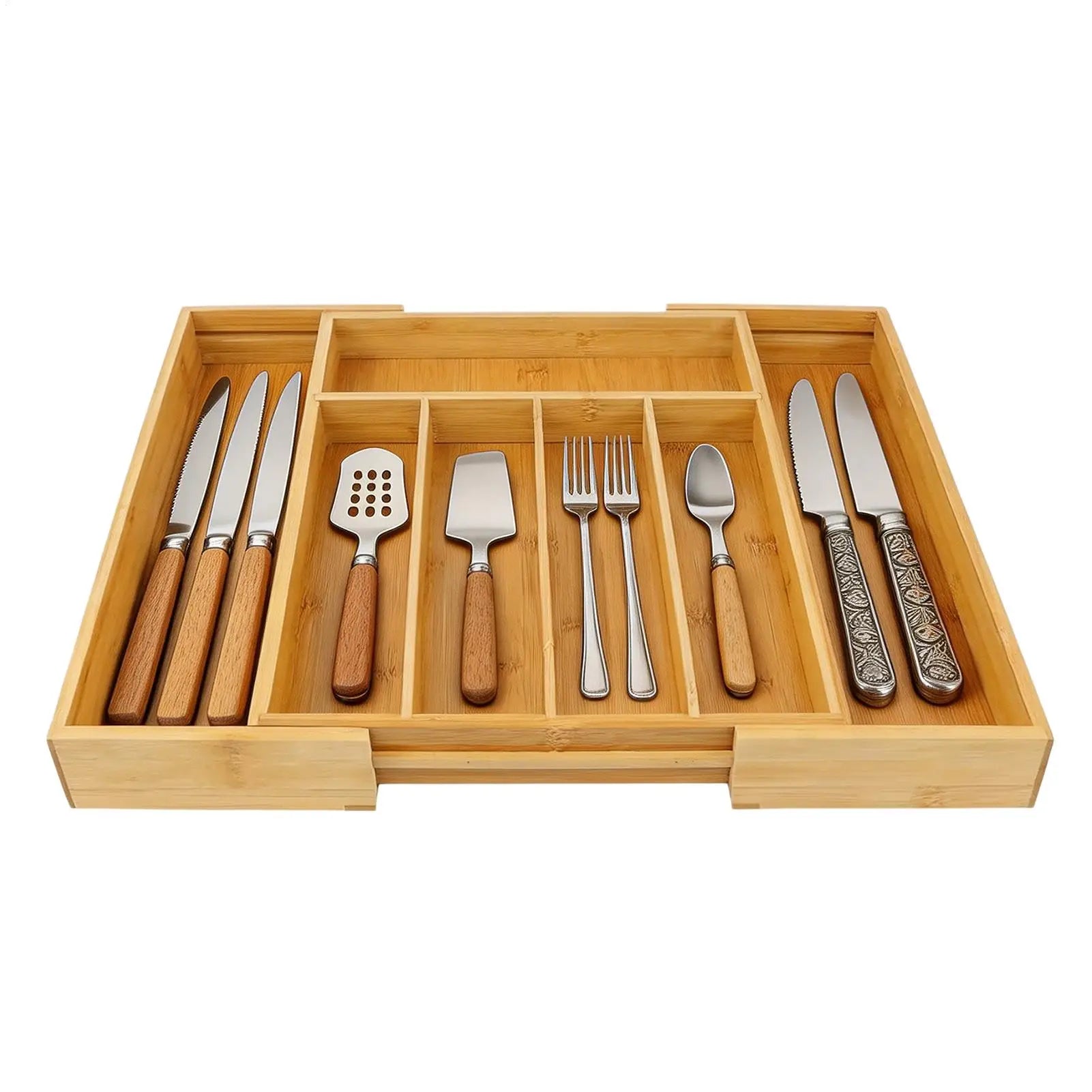 Adjustable Cutlery Tray Drawer Organizer Wooden Divider Organizer Drawer Storage Rack Cutlery Rack For Home Kitchen Restaurant