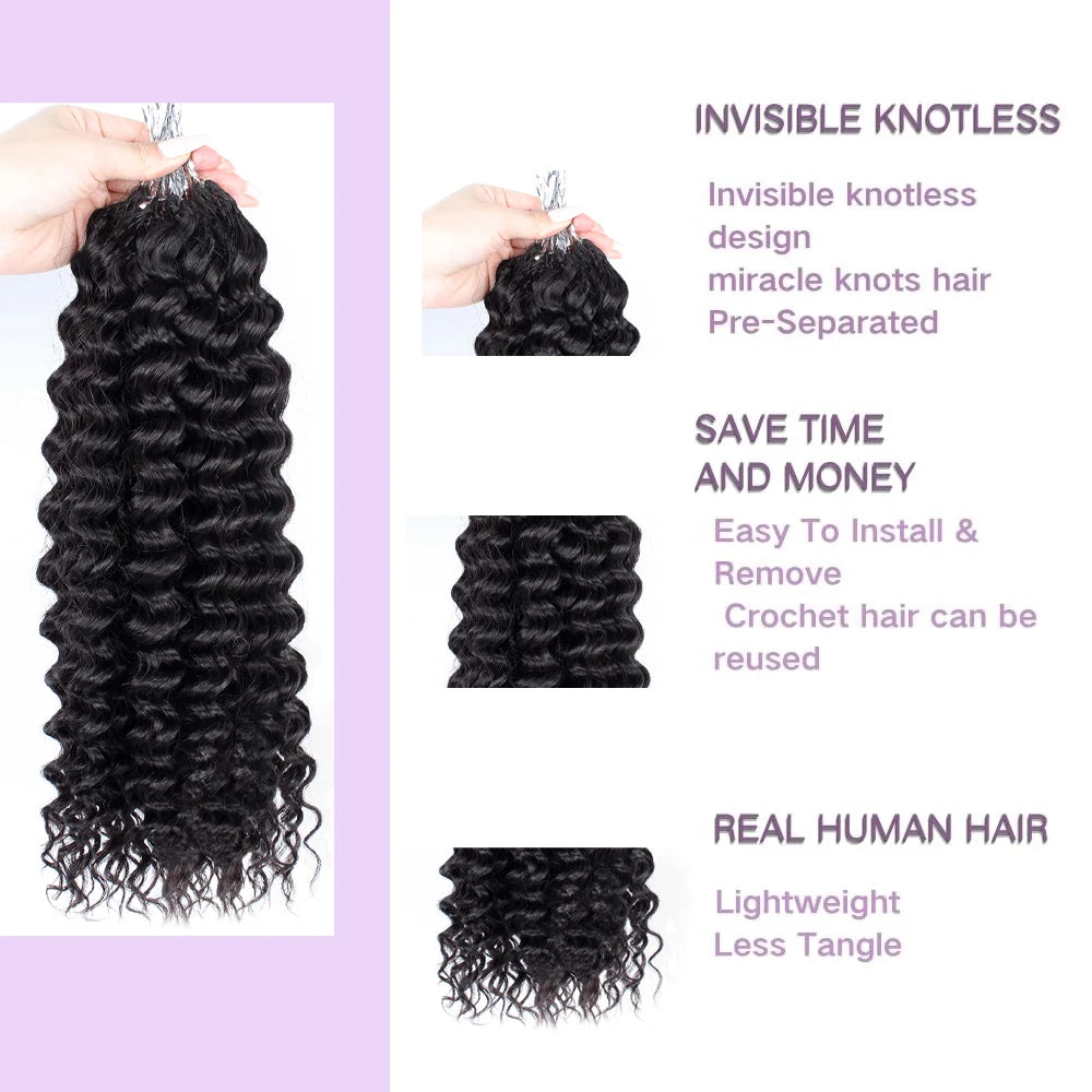 300gPre-divided Bulk Hair for Braiding Deep Wave Crochet Human Hair Knotless Miracle Knots Hair Extensions Boho Braids Invisible