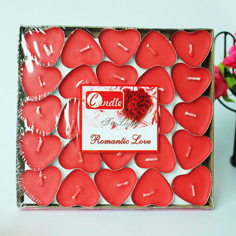 50pcs Heart-shaped Tea Candles Lights Set Birthday Anniversaries Wedding Valentine's Day DIY Decor Tea Candle Light Tea Wax