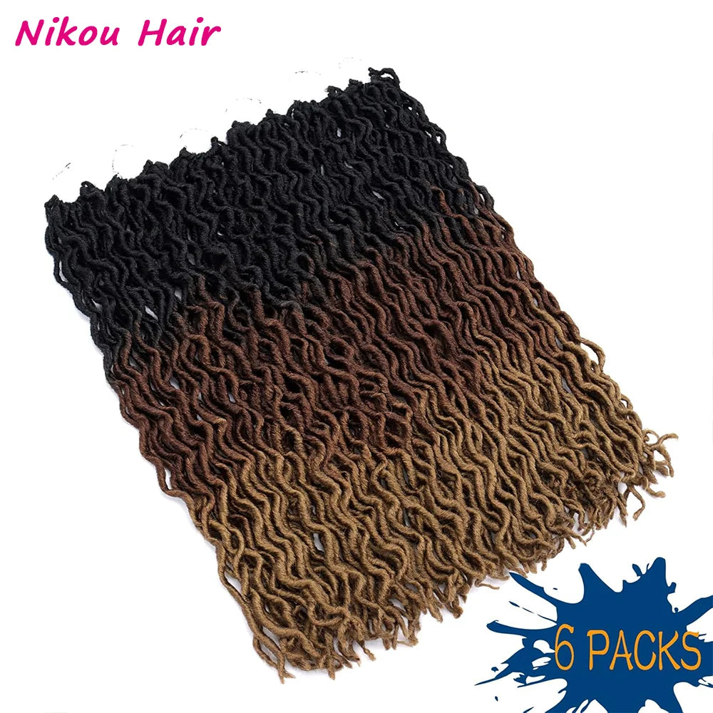 18/24 Inch Goddess Faux Locs Crochet Hair 6 Packs/Lot Soft Gypsy Locs Wavy Crochet Braids Dreadlocks 3 Tone Curly Wavy Synthetic