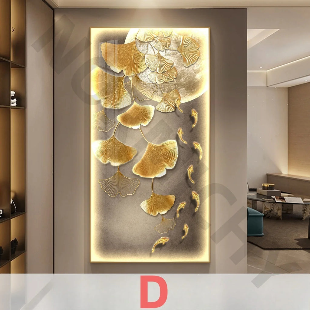 Led Light  Decorate living room dining room  orridor Bedroom staircase Simple Modern Hanging Painting Mural Ginkgo Mural Lamp