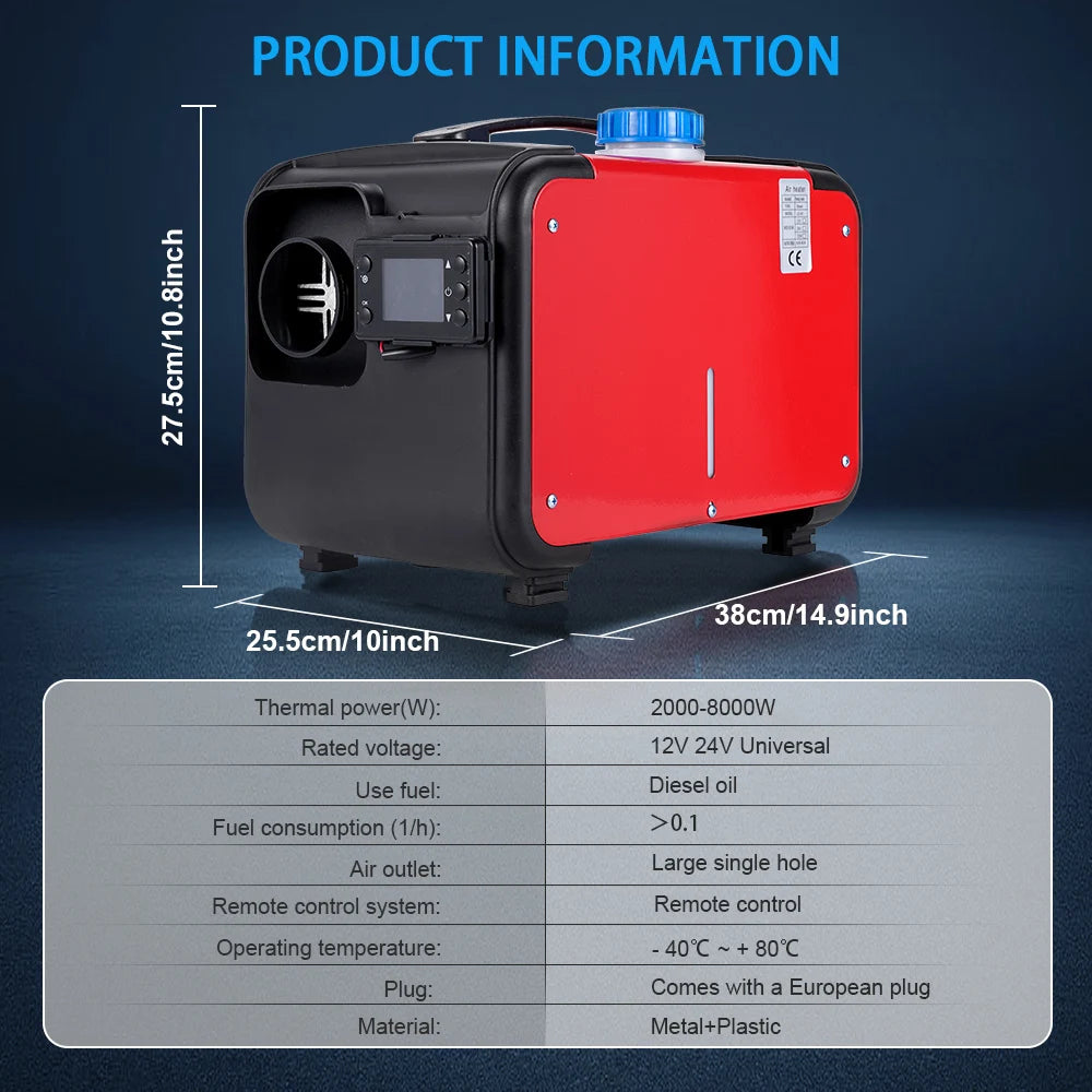 Car Diesel Heater 12V/24V/220V Air Parking Heater 8KW Diesel Heating Low Noise Heater For Truck Bus RV Trailer Boat