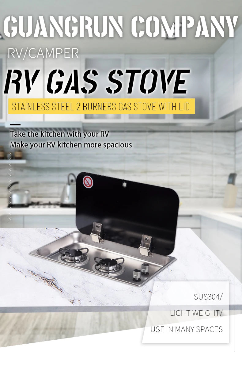 High Quality Two-Burner Gas Stove For Indoor Use Safe Tempered Glass Lid For RV Motorhome Caravan Boat