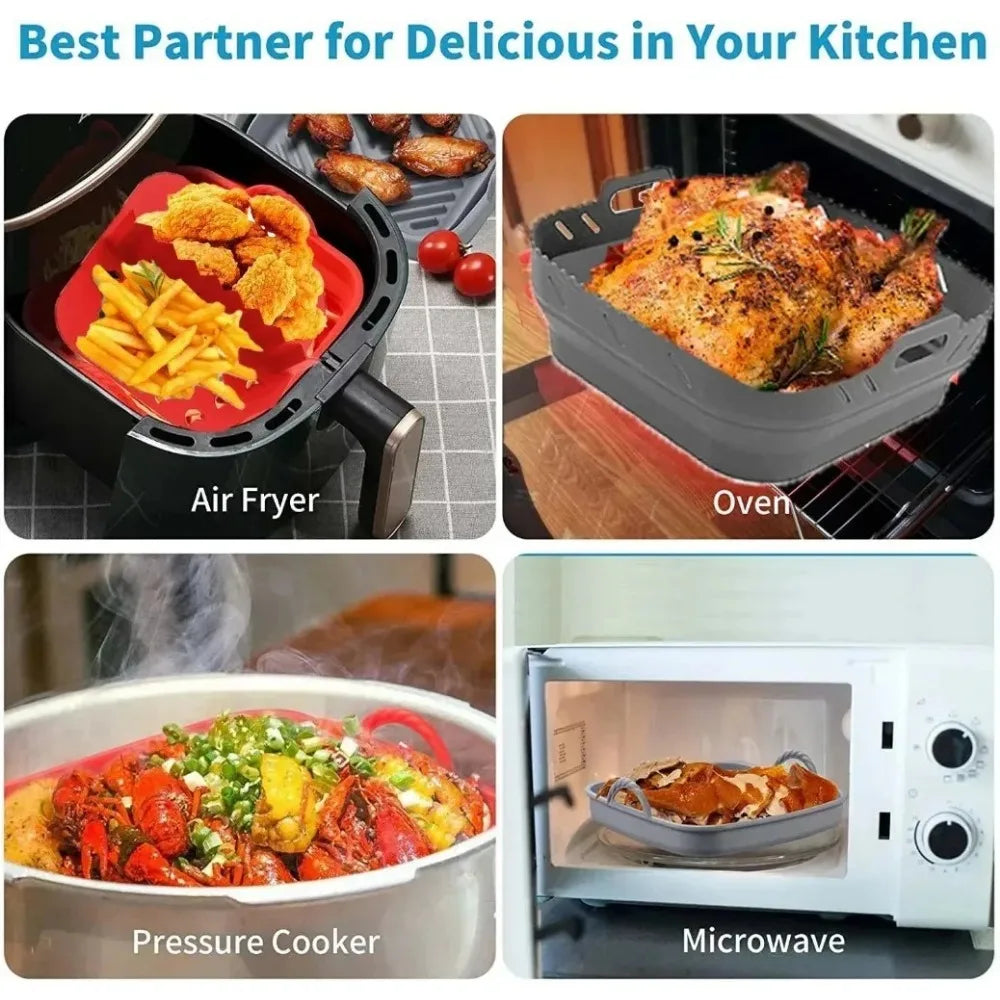 Dishwasher safe Square Silicone Air Fryer Liner Reusable Heat Resistant eazy clean air fryer silicone liners with divider
