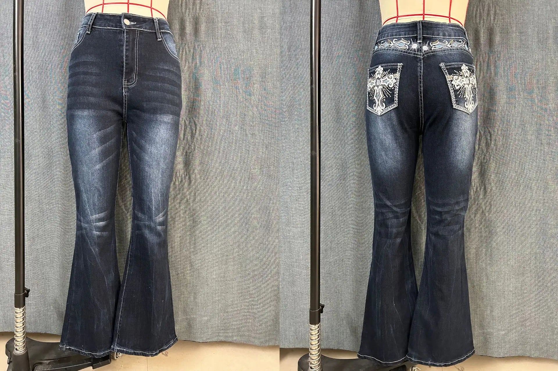 Denim Pant Women Bootcut Jeans Embroidery Vintage Washed Mid Waist Straight Trousers Slim Fit Y2k Streetwear Work Casual Summer