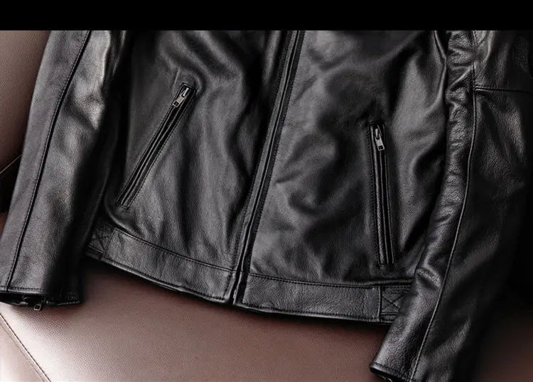 Genuine Leather Jacket Men 100% Cowhide Jacket Man Stand Collar Motorcycle Clothes Spring Autumn Winter 2024 New Leather Coat