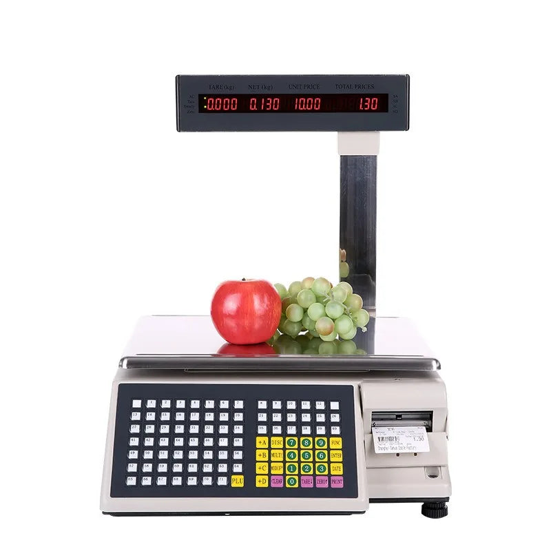 Supermarket Barcode Label Printing Scale Integrated POS Weighing Machine English Arabic Interface Fruit Vegetable Price